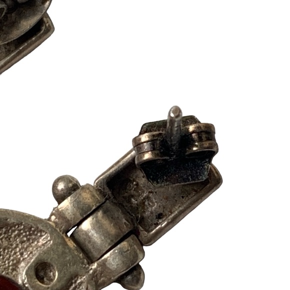 Vintage Sterling Silver Carnelian Cabochon Stone Women’s Earrings Jewelry Red - Picture 6 of 6